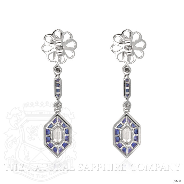 2.75 Ct.Tw. Blue Sapphire and Natural Diamond Antique Style Earrings, 18K White Gold