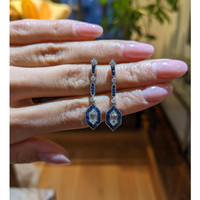 2.75&nbsp;Ct.Tw.Total Carat Weight Blue Sapphire and Natural Diamond Antique Style Earrings, 18K White Gold Life Style