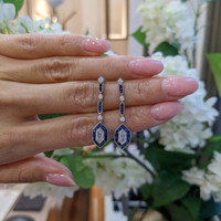 2.75&nbsp;Ct.Tw.Total Carat Weight Blue Sapphire and Natural Diamond Antique Style Earrings, 18K White Gold Life Style