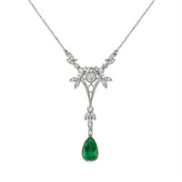 1.09 Ct. Emerald Natural Diamond Antique Style Necklace, 18K White Gold Video