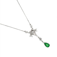 1.09 Ct. Emerald Natural Diamond Antique Style Necklace, 18K White Gold Image
