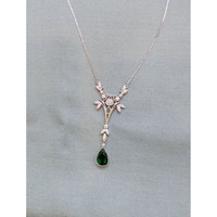 1.09 Ct. Emerald Natural Diamond Antique Style Necklace, 18K White Gold Life Style