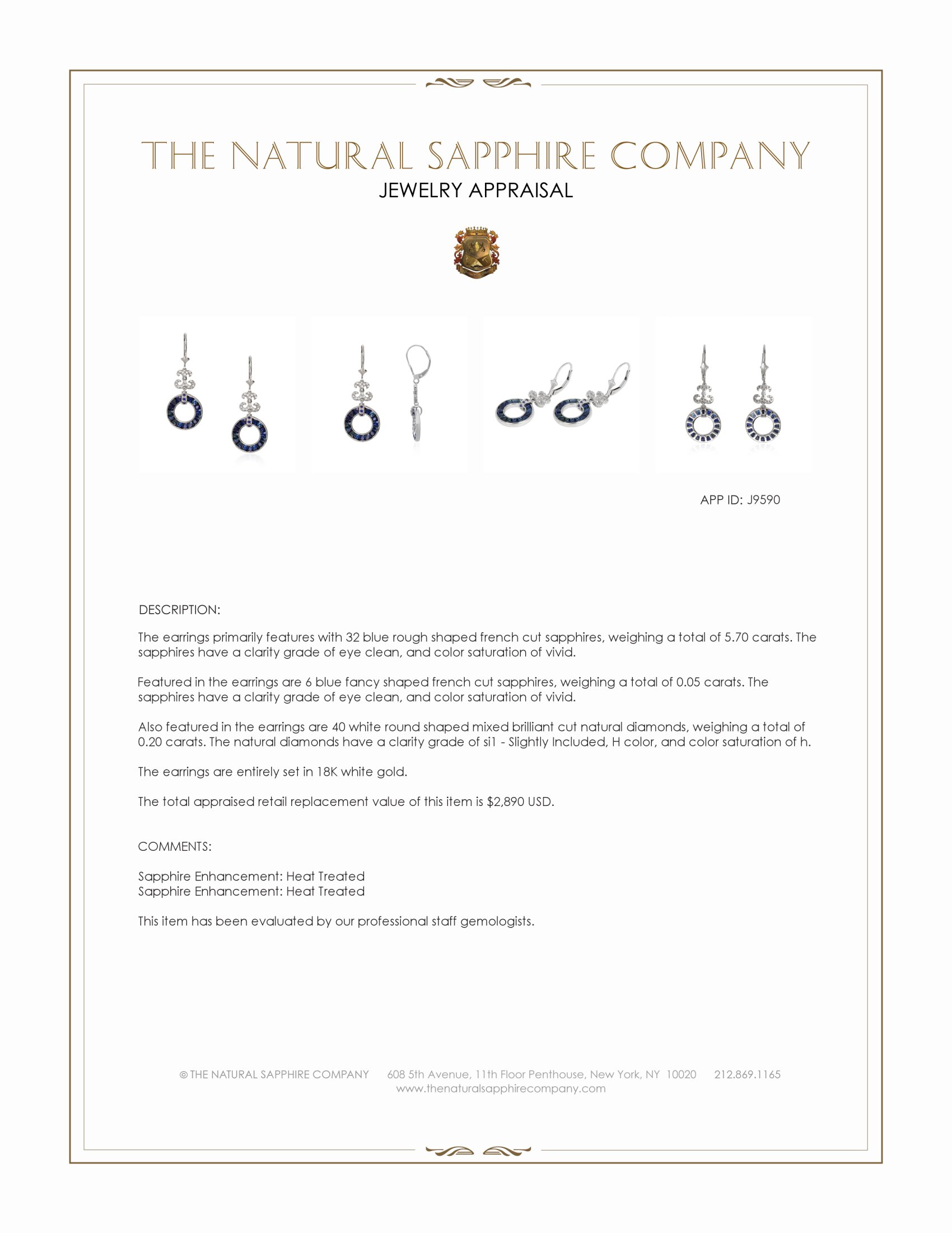 5.70 Ct.Tw. Blue Sapphire and Natural Diamond Pave Earrings, 18K White Gold