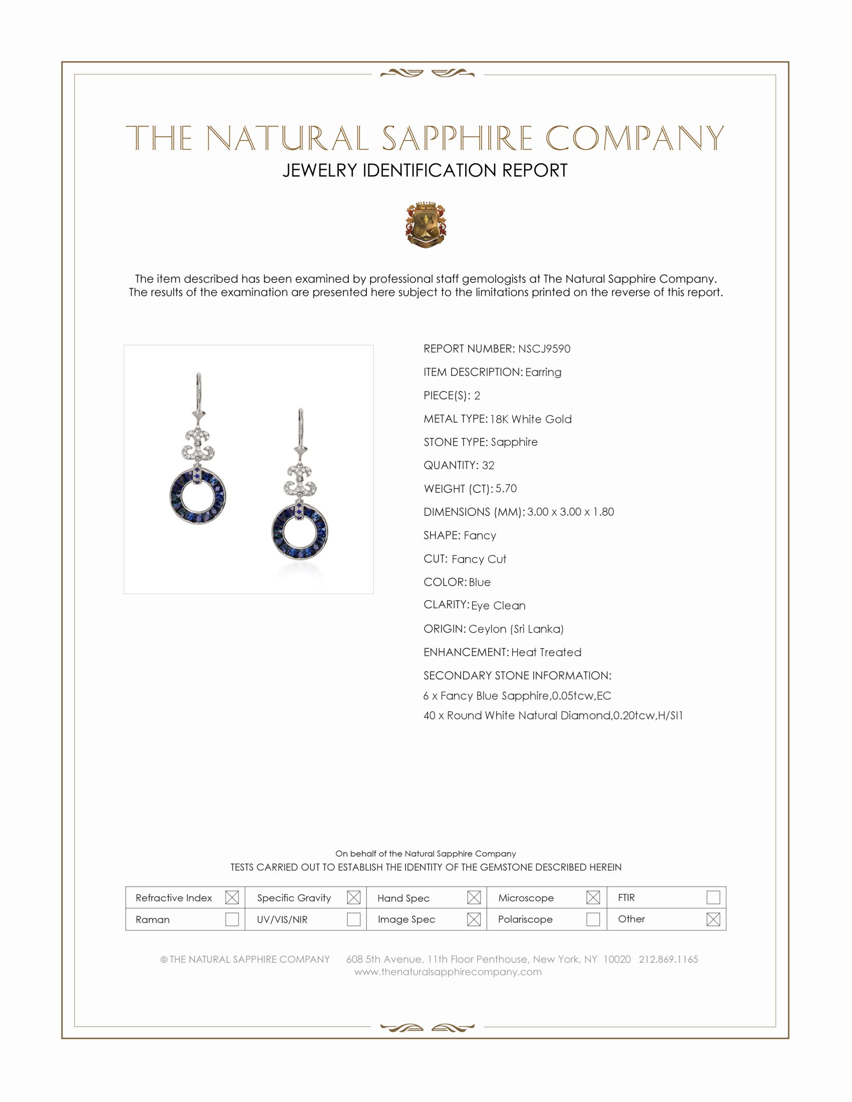 5.70 Ct.Tw. Blue Sapphire and Natural Diamond Pave Earrings, 18K White Gold