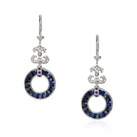5.70 Ct.Tw. Blue Sapphire and Natural Diamond Pave Earrings, 18K White Gold Video