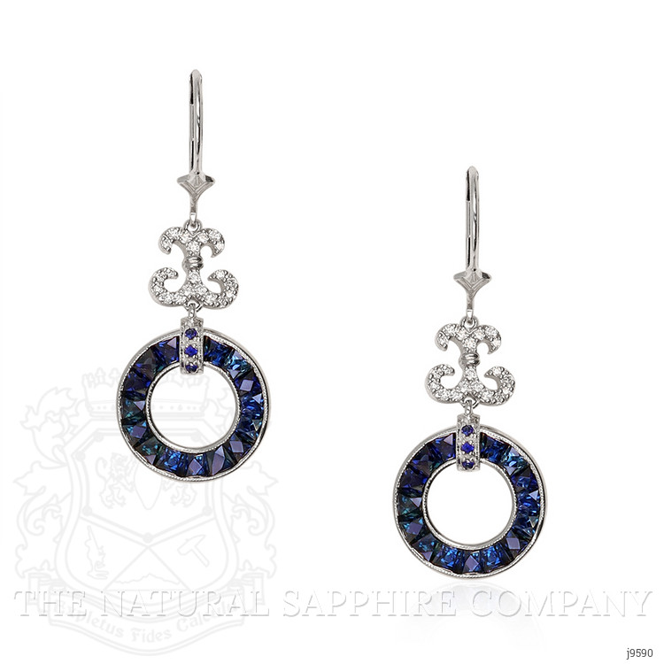 5.70 Ct.Tw. Blue Sapphire and Natural Diamond Pave Earrings, 18K White Gold