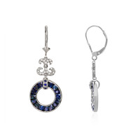 5.70 Ct.Tw. Blue Sapphire and Natural Diamond Pave Earrings, 18K White Gold Image