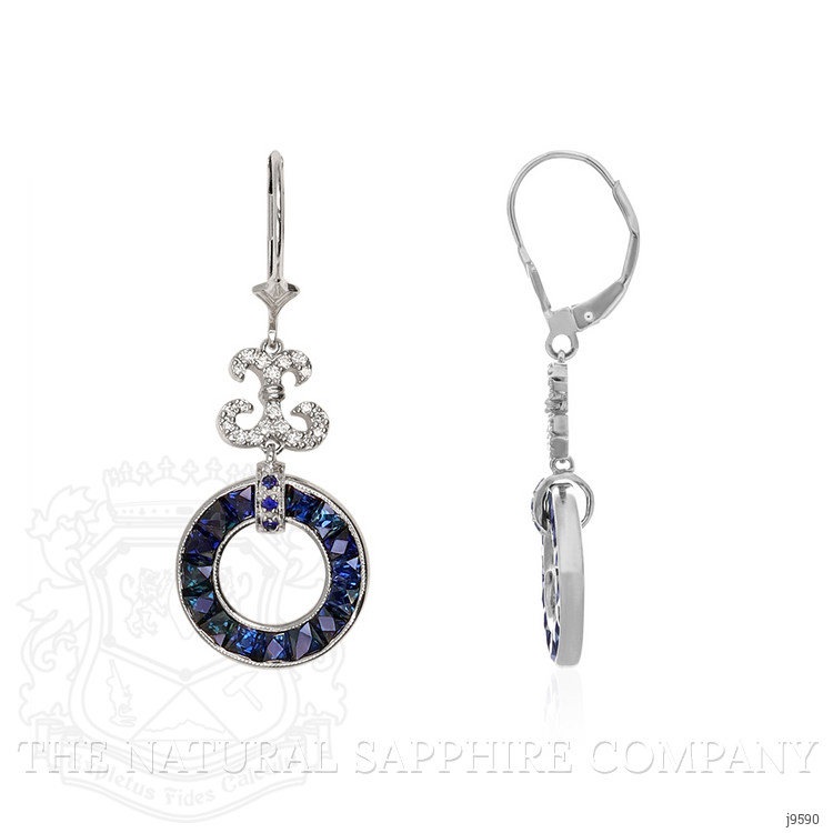 5.70 Ct.Tw. Blue Sapphire and Natural Diamond Pave Earrings, 18K White Gold