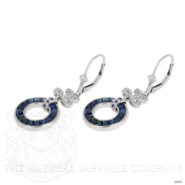 5.70 Ct.Tw. Blue Sapphire and Natural Diamond Pave Earrings, 18K White Gold