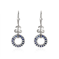 5.70 Ct.Tw. Blue Sapphire and Natural Diamond Pave Earrings, 18K White Gold Image