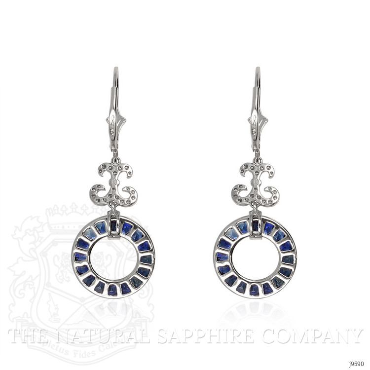 5.70 Ct.Tw. Blue Sapphire and Natural Diamond Pave Earrings, 18K White Gold