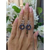 5.70&nbsp;Ct.Tw.Total Carat Weight Blue Sapphire and Natural Diamond Pave Earrings, 18K White Gold Life Style