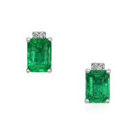 2.06 Ct.Tw. Emerald Natural Diamond Halo Earrings, 14K White Gold Video
