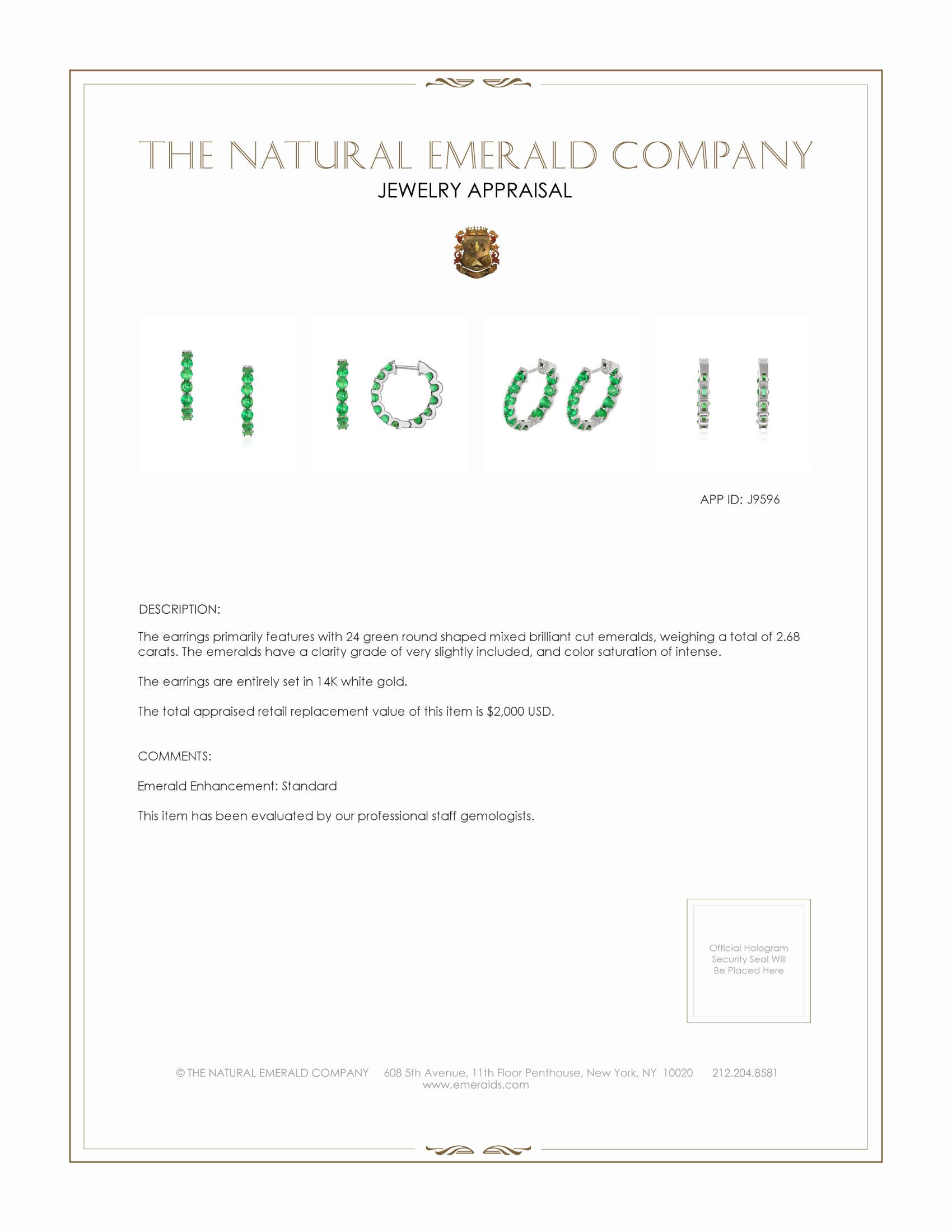 2.68 Ct.Tw. Emerald Hoops Earrings, 14K White Gold