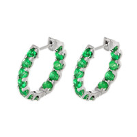2.68 Ct.Tw.Total Carat Weight Emerald Hoops Earrings, 14K White Gold Image