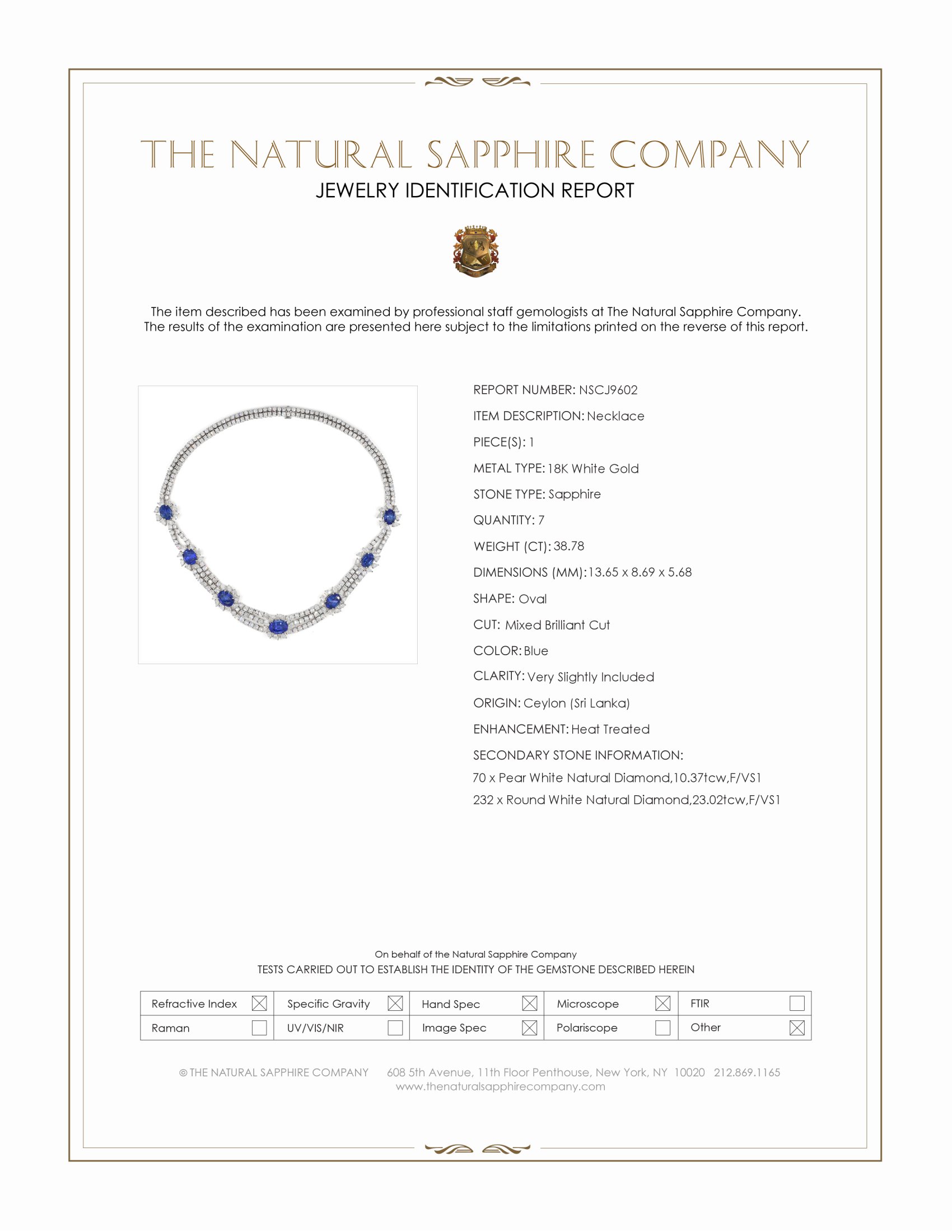 38.78 Ct. Blue Sapphire and Natural Diamond Halo Necklace, 18K White Gold