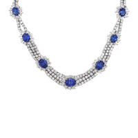 38.78 Ct. Blue Sapphire and Natural Diamond Halo Necklace, 18K White Gold Image
