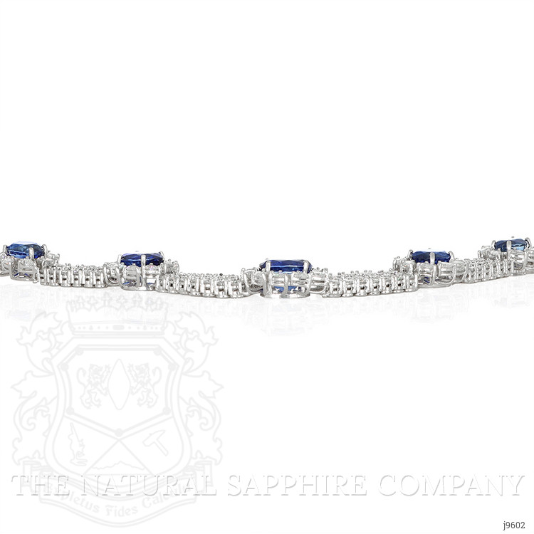 38.78 Ct. Blue Sapphire and Natural Diamond Halo Necklace, 18K White Gold