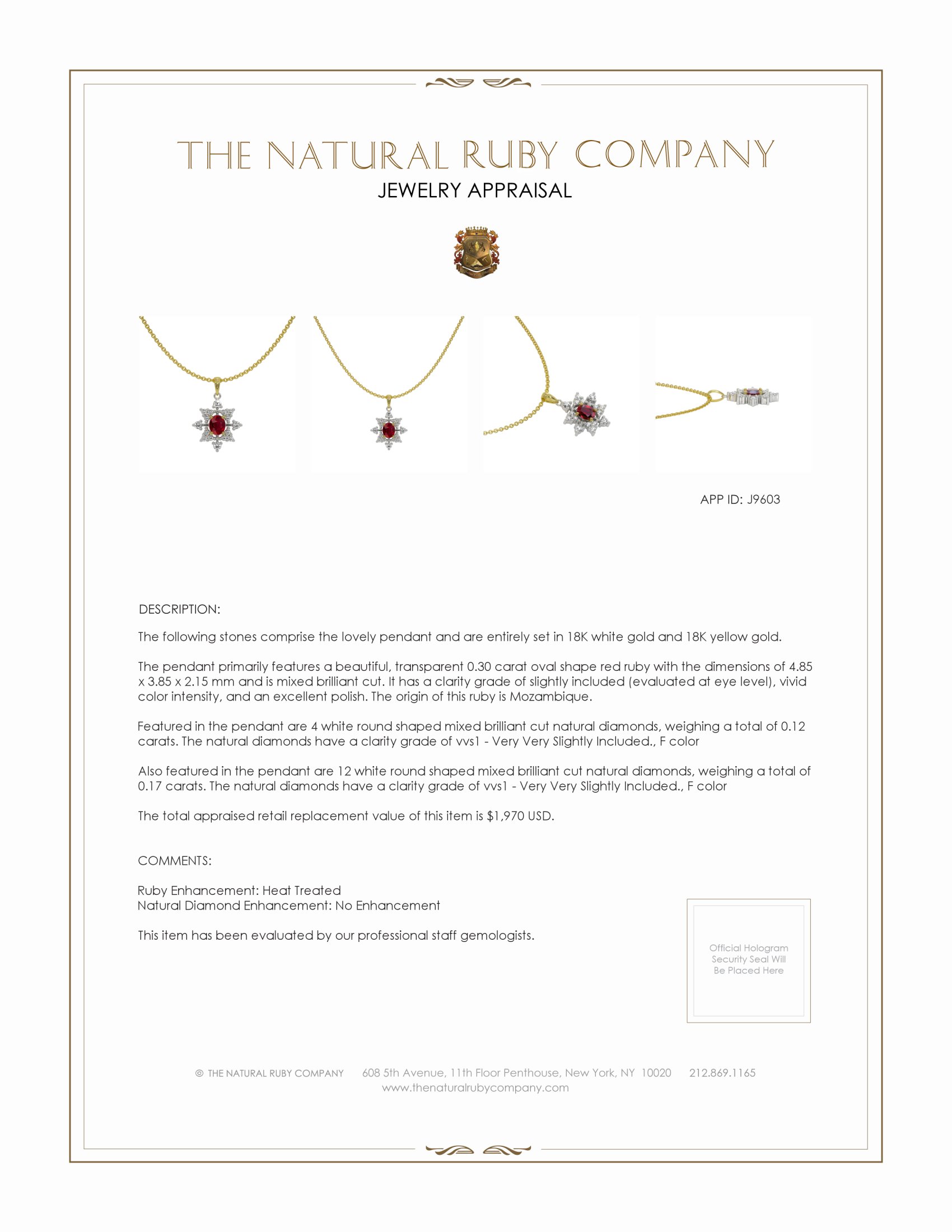 0.30 Ct. Ruby Natural Diamond Accent Stones Pendant, 18K White & Yellow