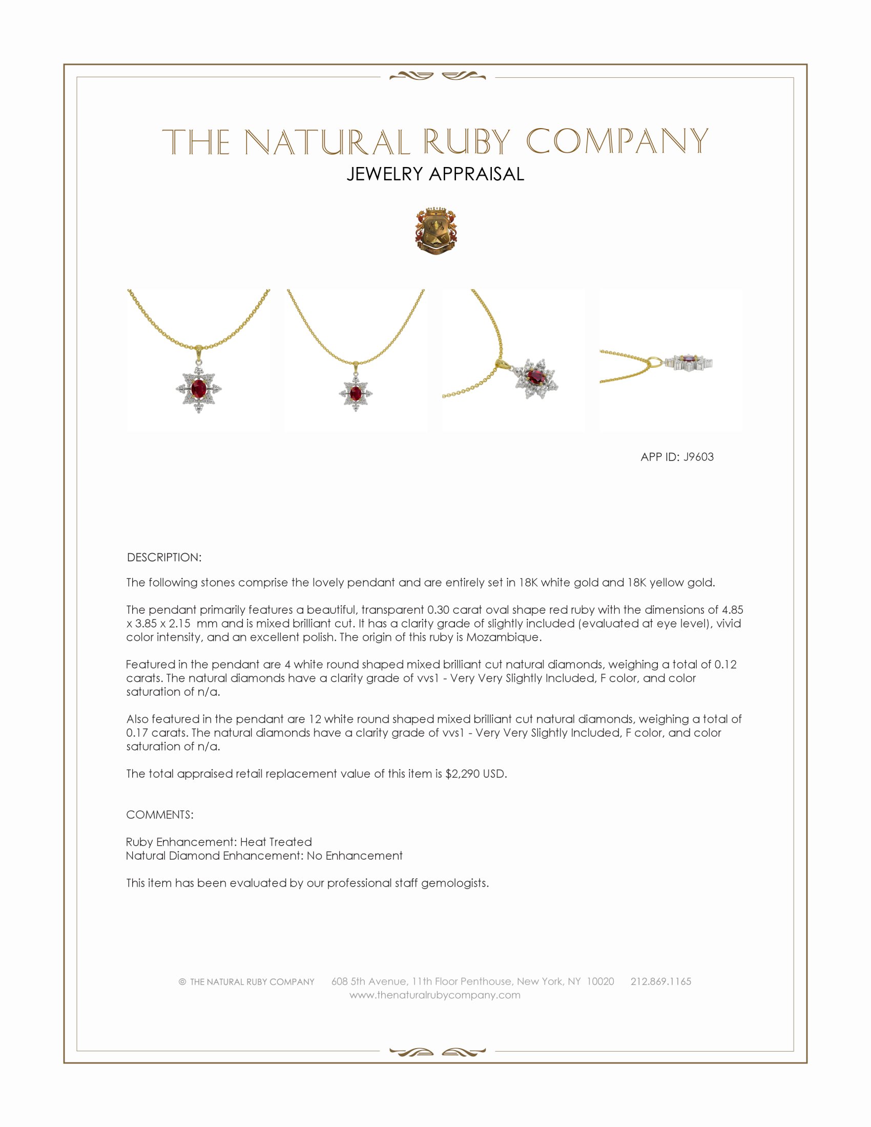 0.30 Ct. Ruby and Natural Diamond Accent Stones Pendant, 18K White & Yellow