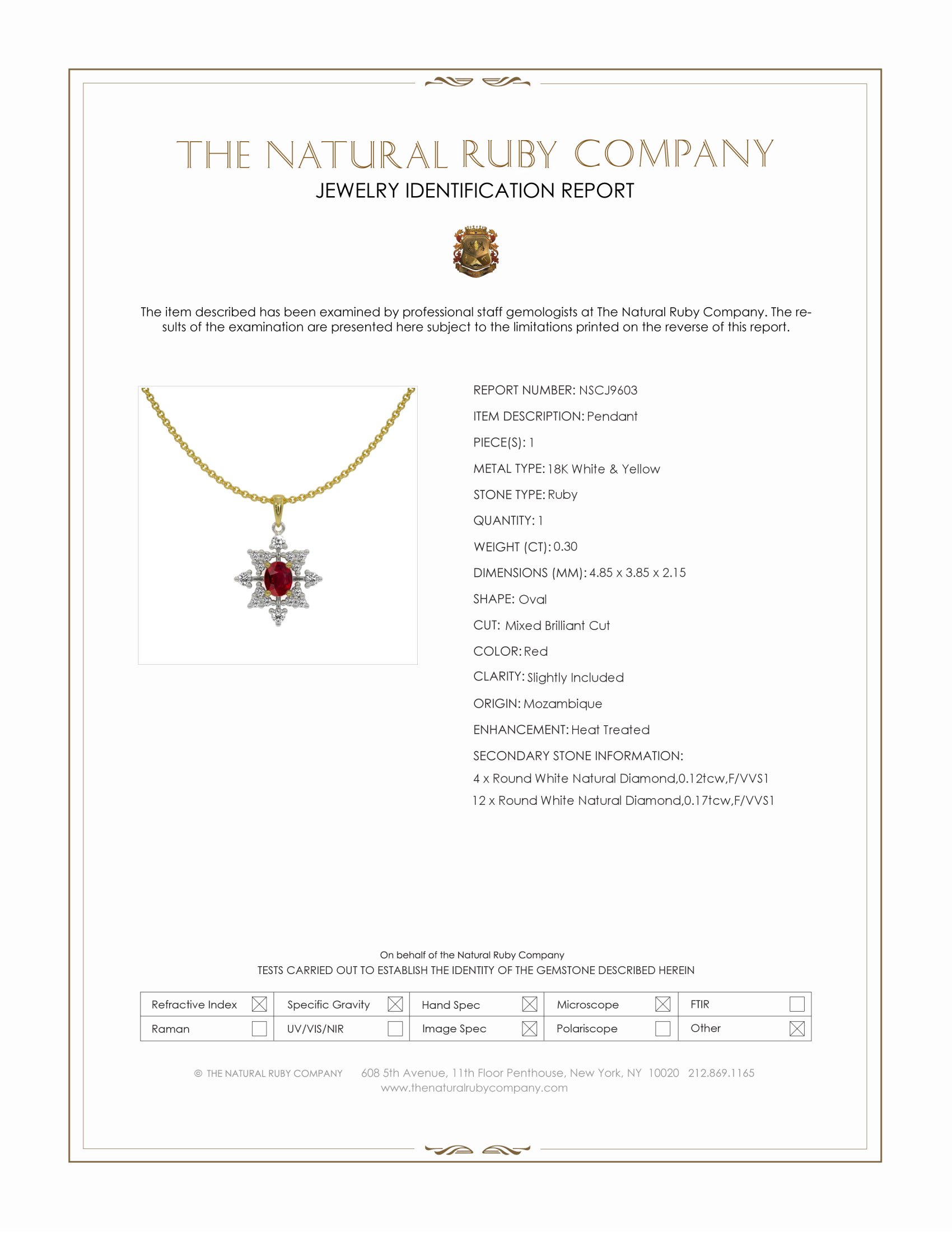 0.30 Ct. Ruby and Natural Diamond Accent Stones Pendant, 18K White & Yellow