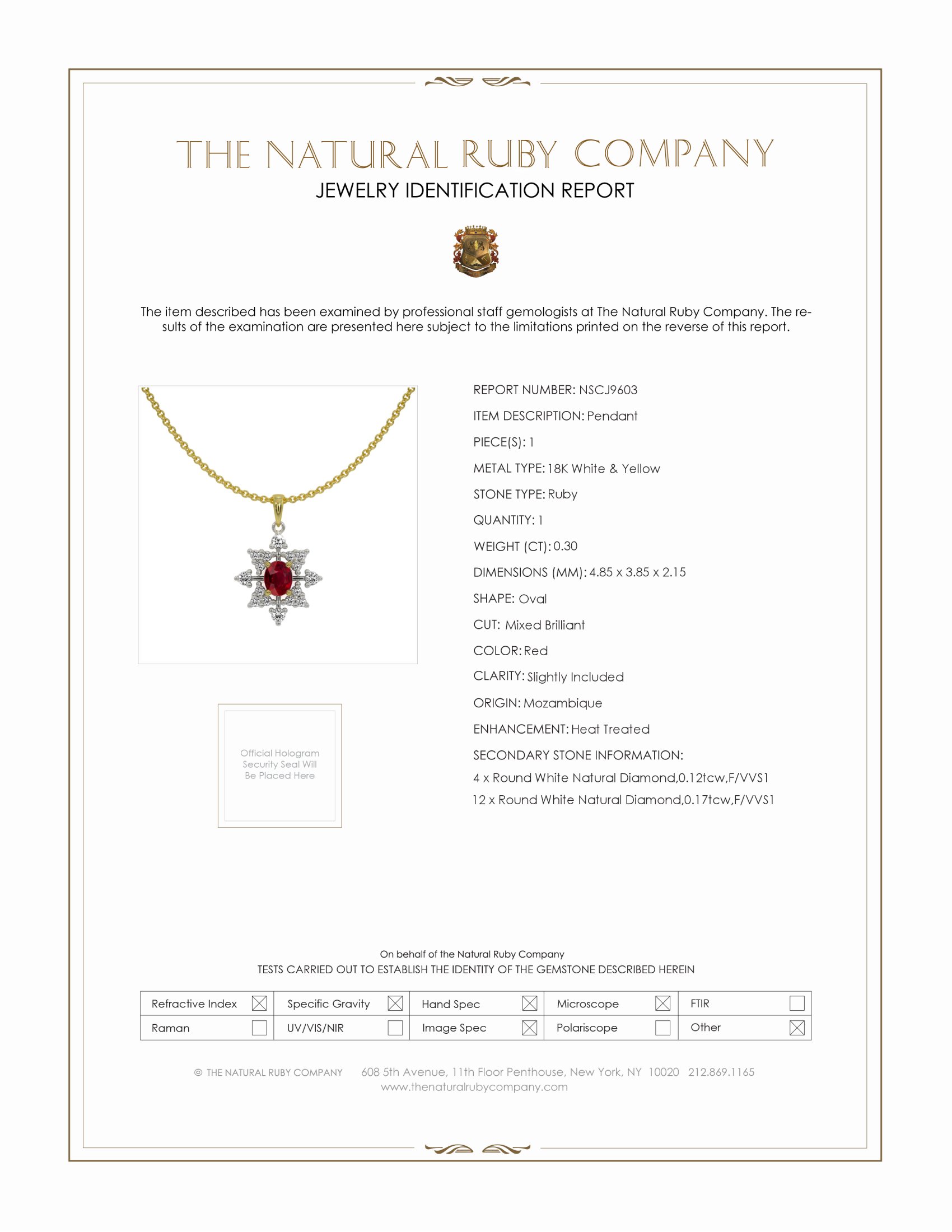 0.30 Ct. Ruby and Natural Diamond Accent Stones Pendant, 18K White & Yellow