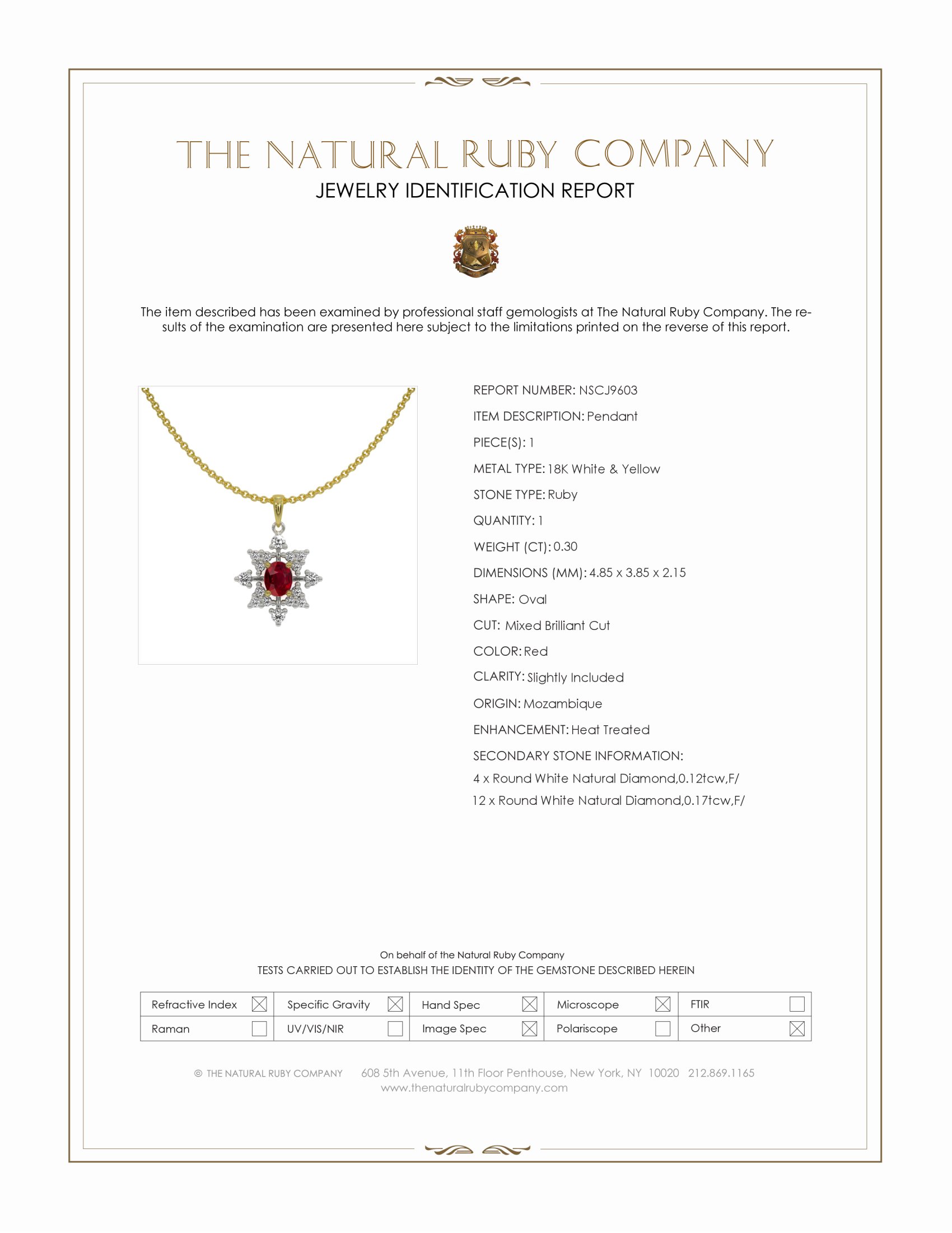 0.30 Ct. Ruby and Natural Diamond Accent Stones Pendant, 18K White & Yellow
