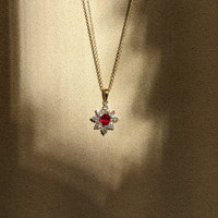 0.30 Ct. Ruby Natural Diamond Accent Stones Pendant, 18K White & Yellow Life Style