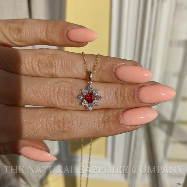 0.30 Ct. Ruby Natural Diamond Accent Stones Pendant, 18K White & Yellow