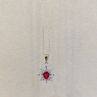 0.30 Ct. Ruby Natural Diamond Accent Stones Pendant, 18K White & Yellow Life Style