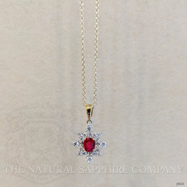 0.30 Ct. Ruby Natural Diamond Accent Stones Pendant, 18K White & Yellow