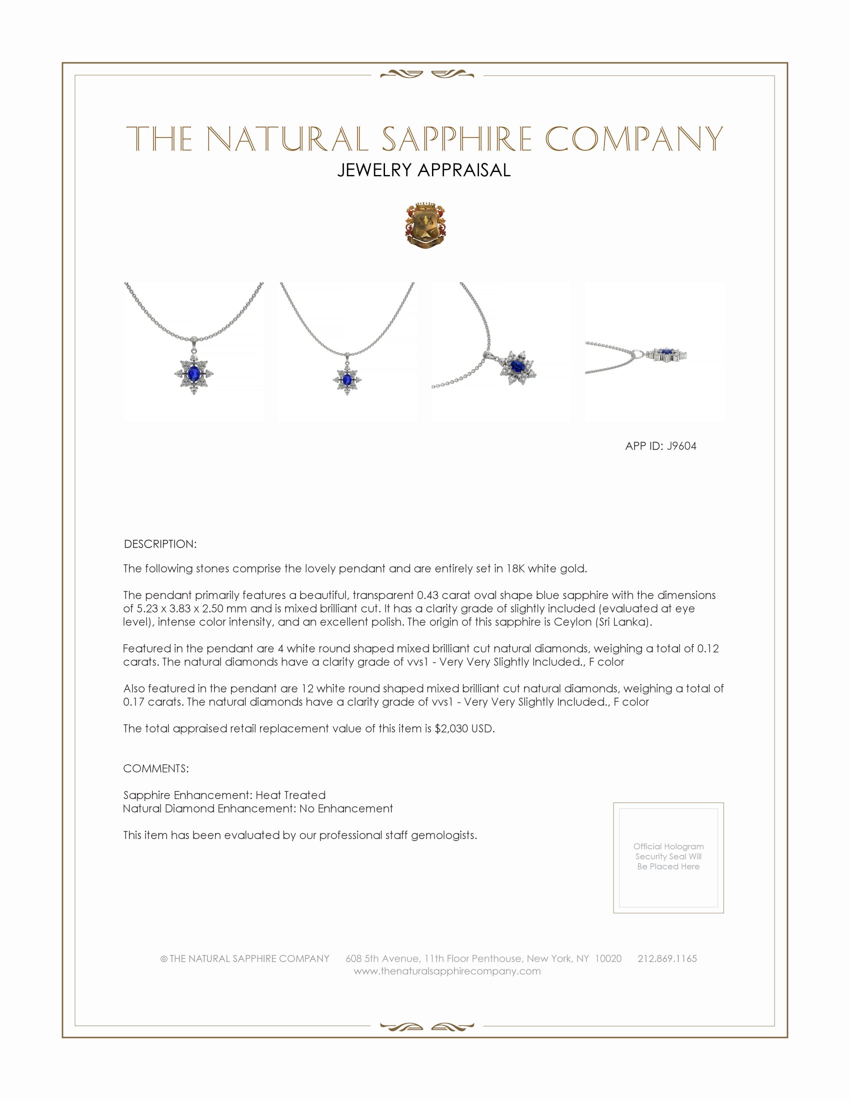 0.43 Ct. Blue Sapphire and Natural Diamond Accent Stones Pendant, 18K White Gold