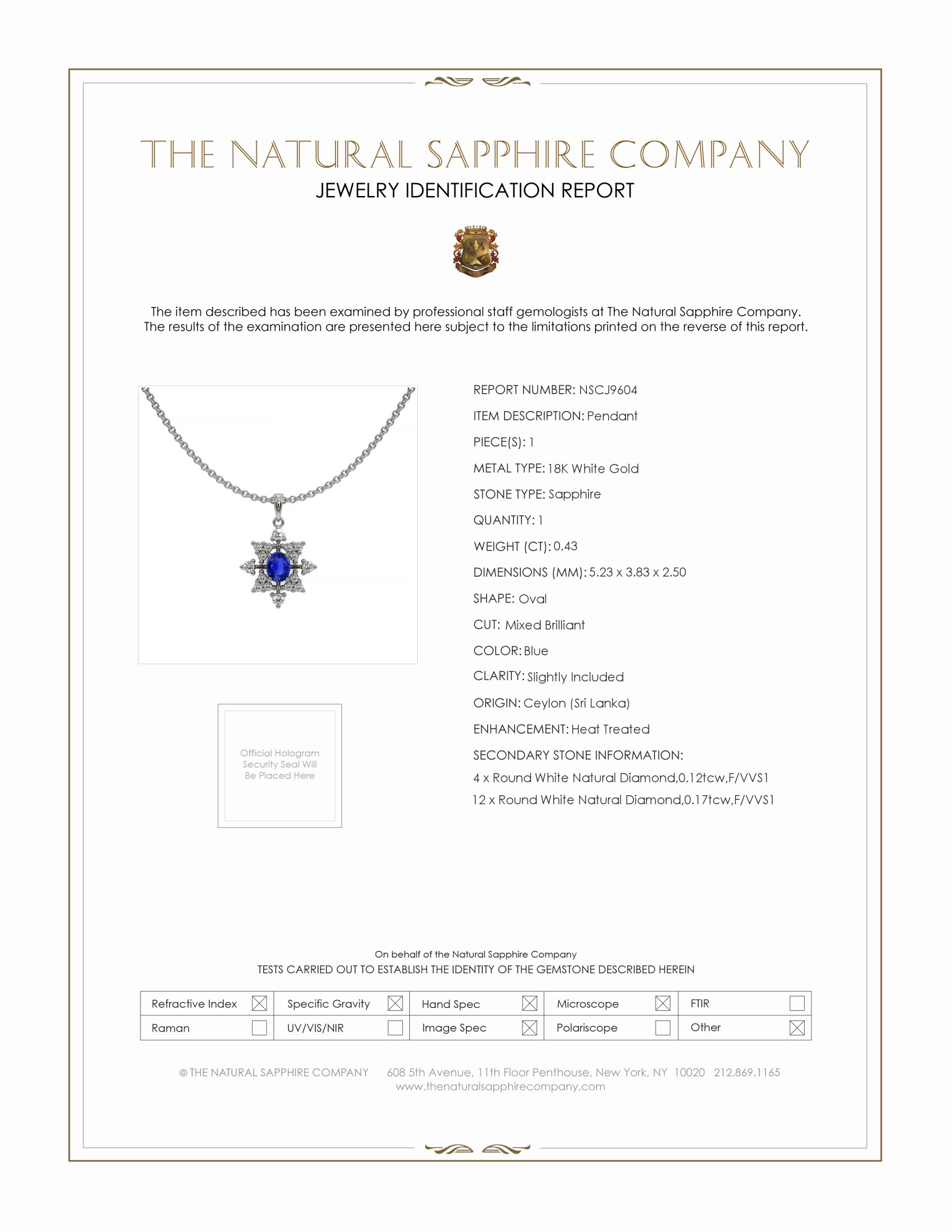 0.43 Ct. Blue Sapphire and Natural Diamond Accent Stones Pendant, 18K White Gold