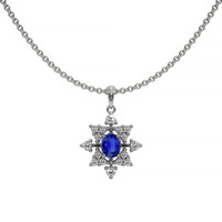 0.43 Ct. Blue Sapphire and Natural Diamond Accent Stones Pendant, 18K White Gold Video