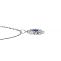 0.43 Ct. Blue Sapphire and Natural Diamond Accent Stones Pendant, 18K White Gold Image