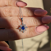 0.43 Ct. Blue Sapphire and Natural Diamond Accent Stones Pendant, 18K White Gold Life Style