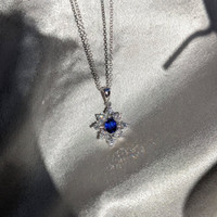 0.43 Ct. Blue Sapphire and Natural Diamond Accent Stones Pendant, 18K White Gold Life Style