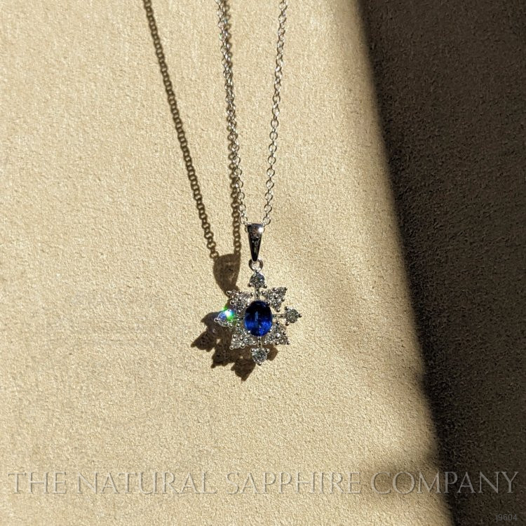0.43 Ct. Blue Sapphire and Natural Diamond Accent Stones Pendant, 18K White Gold