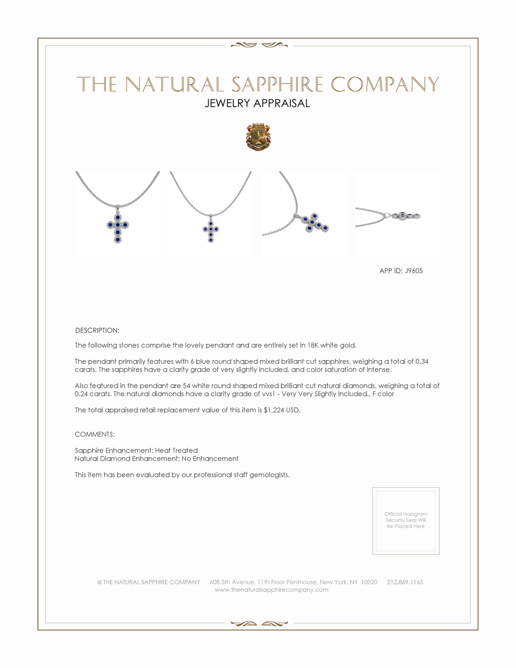 0.34 Ct. Blue Sapphire and Natural Diamond Religious Pendant, 18K White Gold
