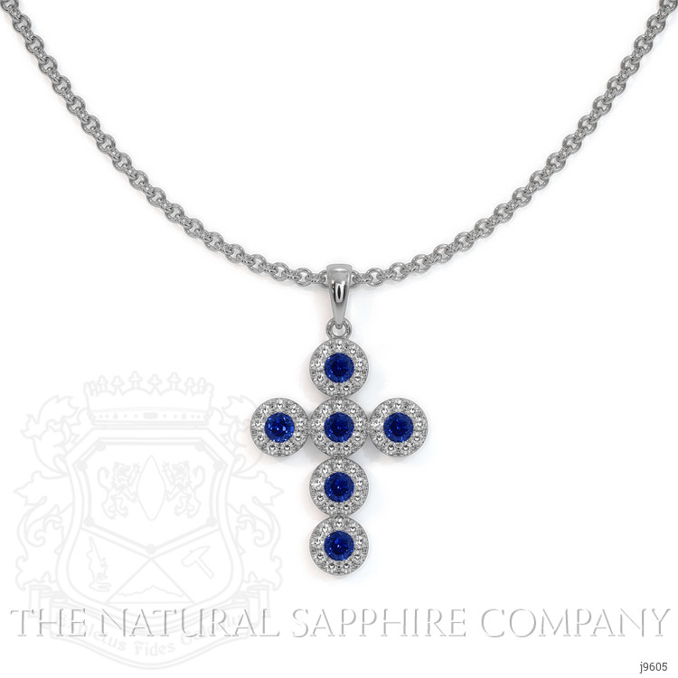 0.34 Ct. Blue Sapphire and Natural Diamond Religious Pendant, 18K White Gold