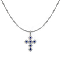 0.34 Ct. Blue Sapphire and Natural Diamond Religious Pendant, 18K White Gold Image