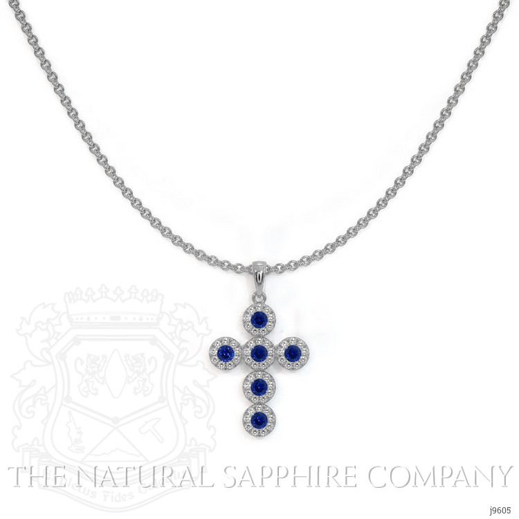 0.34 Ct. Blue Sapphire and Natural Diamond Religious Pendant, 18K White Gold