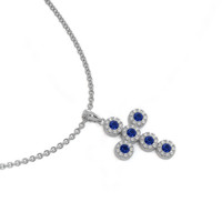 0.34 Ct. Blue Sapphire and Natural Diamond Religious Pendant, 18K White Gold Image