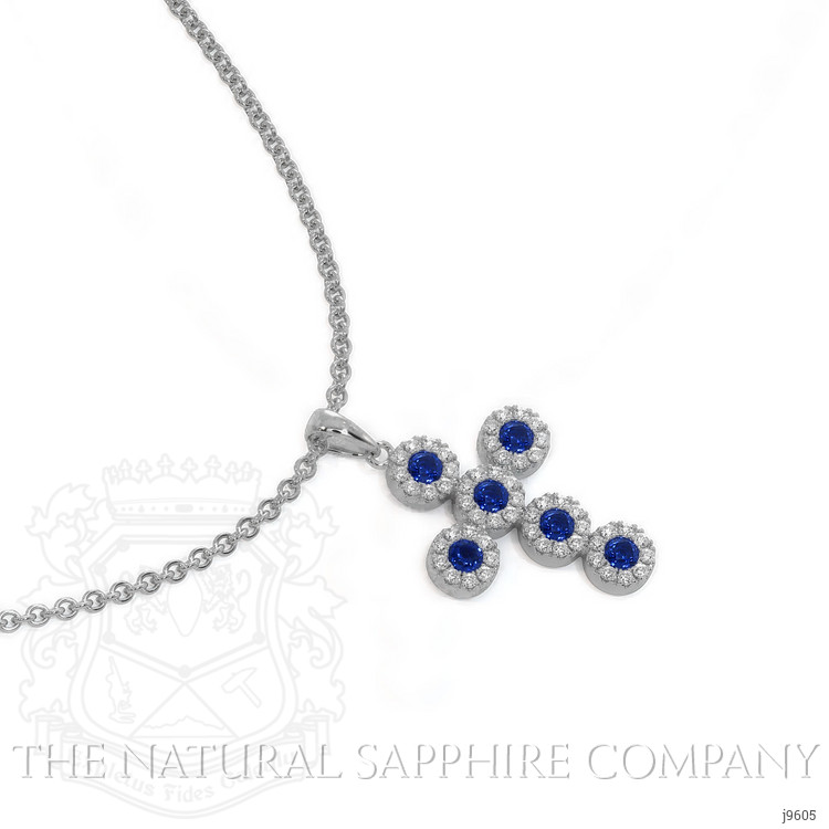 0.34 Ct. Blue Sapphire and Natural Diamond Religious Pendant, 18K White Gold