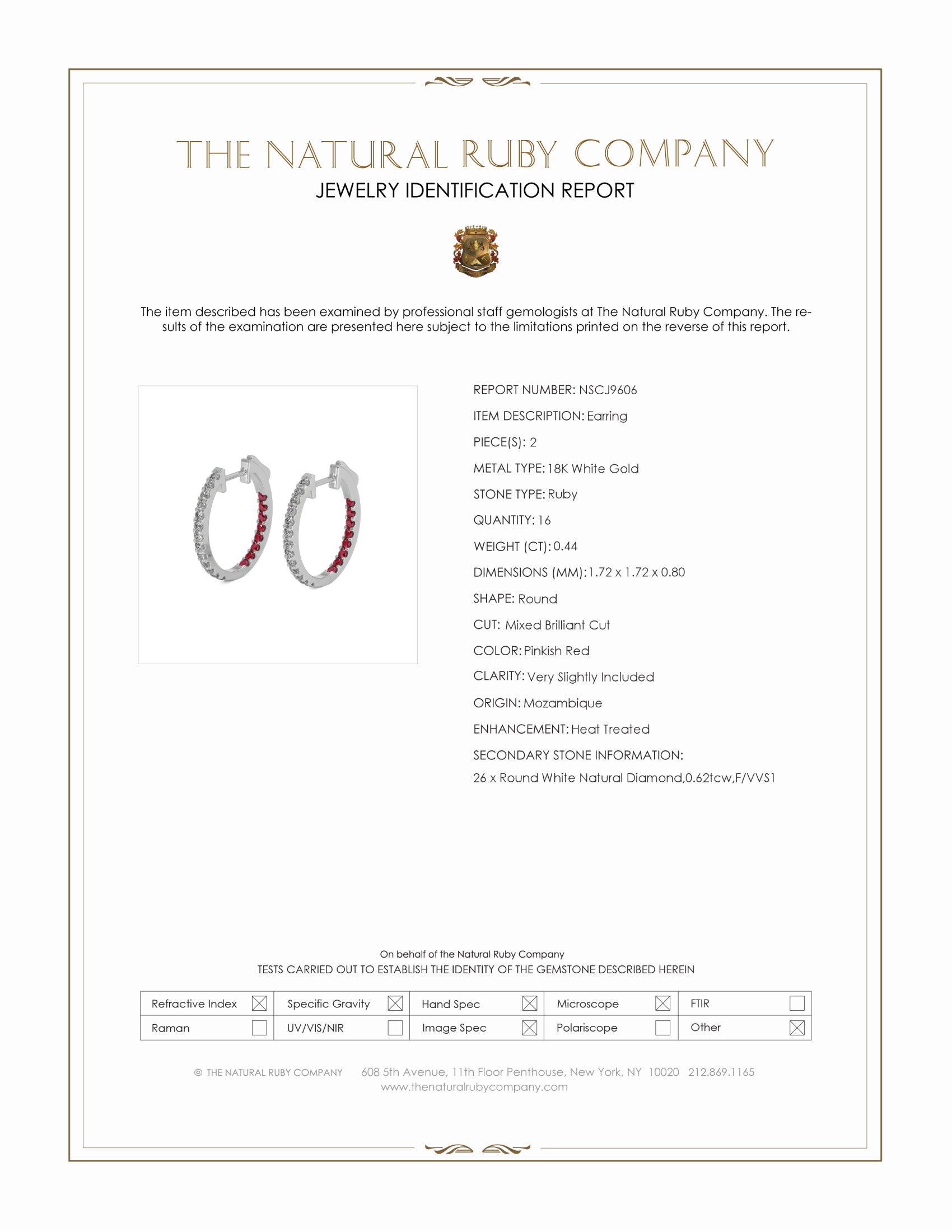 0.44 Ct.Tw. Pinkish Red Ruby and Natural Diamond Pave Earrings, 18K White Gold