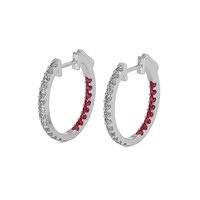 0.44 Ct.Tw. Ruby Natural Diamond Hoops Earrings, 18K White Gold Image