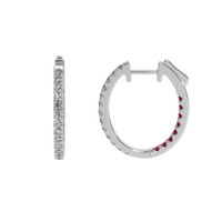 0.44 Ct.Tw. Ruby Natural Diamond Hoops Earrings, 18K White Gold Image