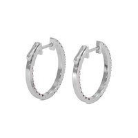 0.44 Ct.Tw. Ruby Natural Diamond Hoops Earrings, 18K White Gold Image