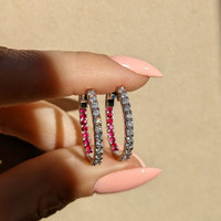 0.44 Ct.Tw. Ruby Natural Diamond Hoops Earrings, 18K White Gold Life Style