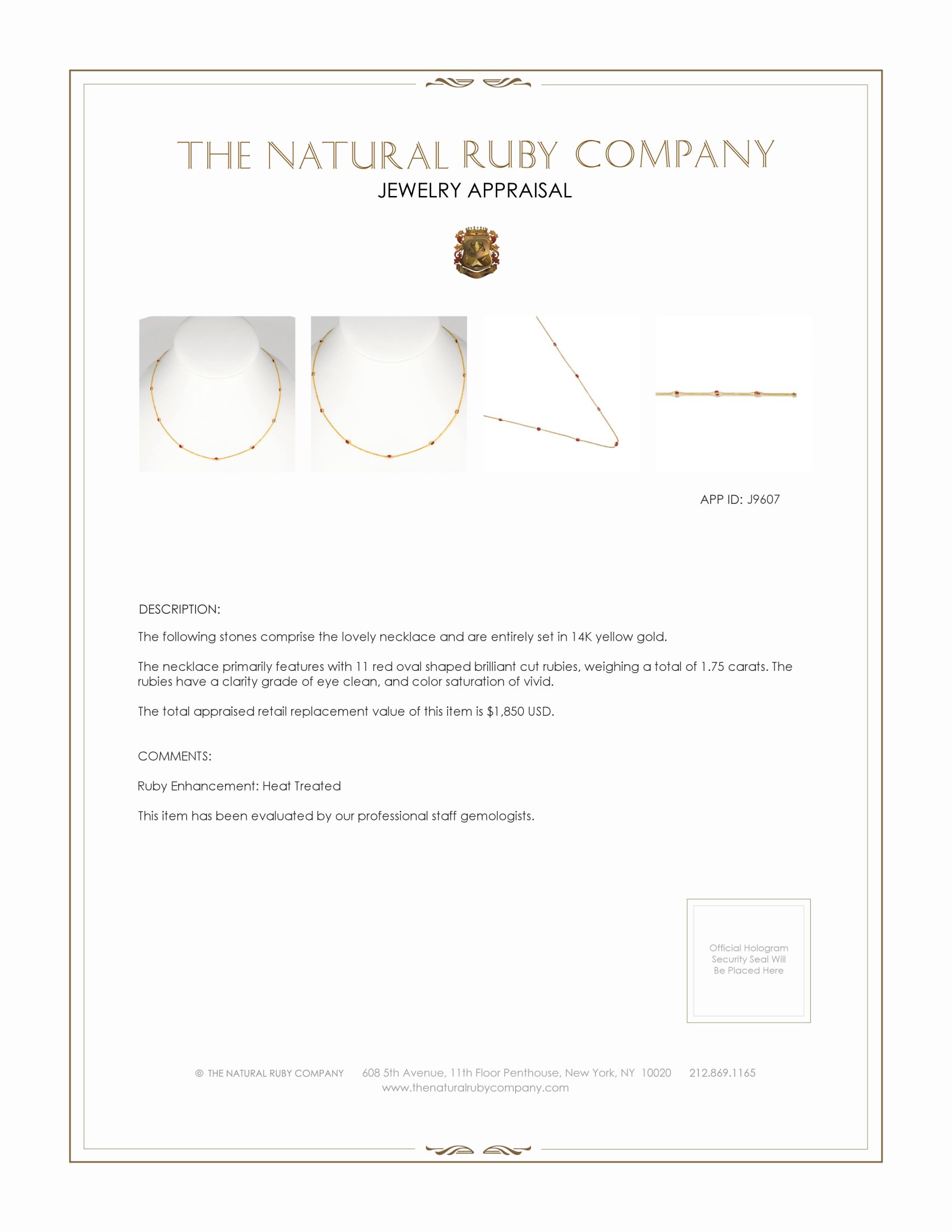 1.75 Ct. Ruby Bezel Necklace, 14K Yellow Gold